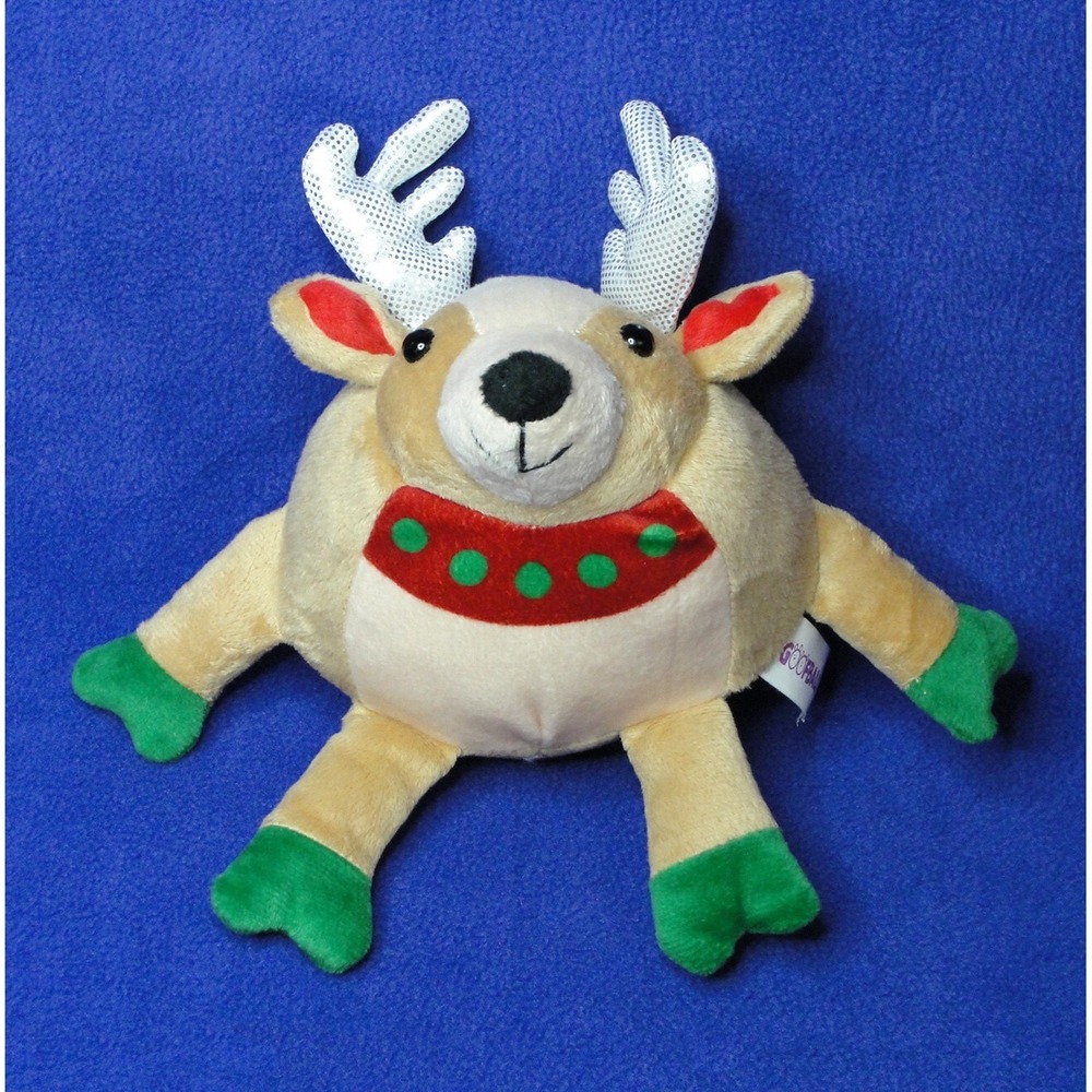 Goofballz Smiling Reindeer Plush Super Soft Stuffed Animal Christmas Balls 7"